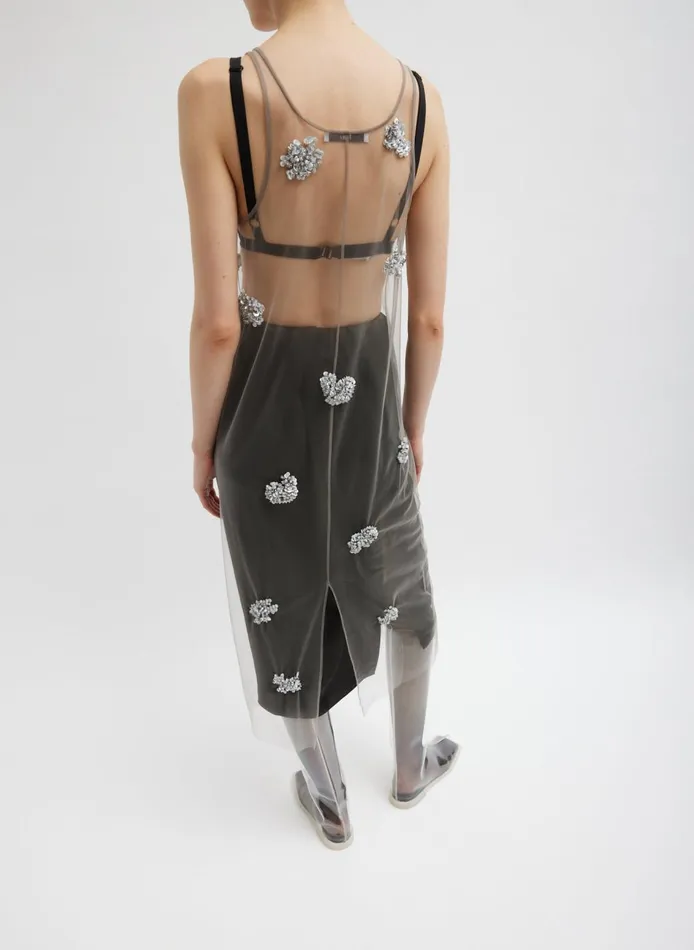 Women Artemis Beading Tank Dress Silver Multi Tibi Dresses