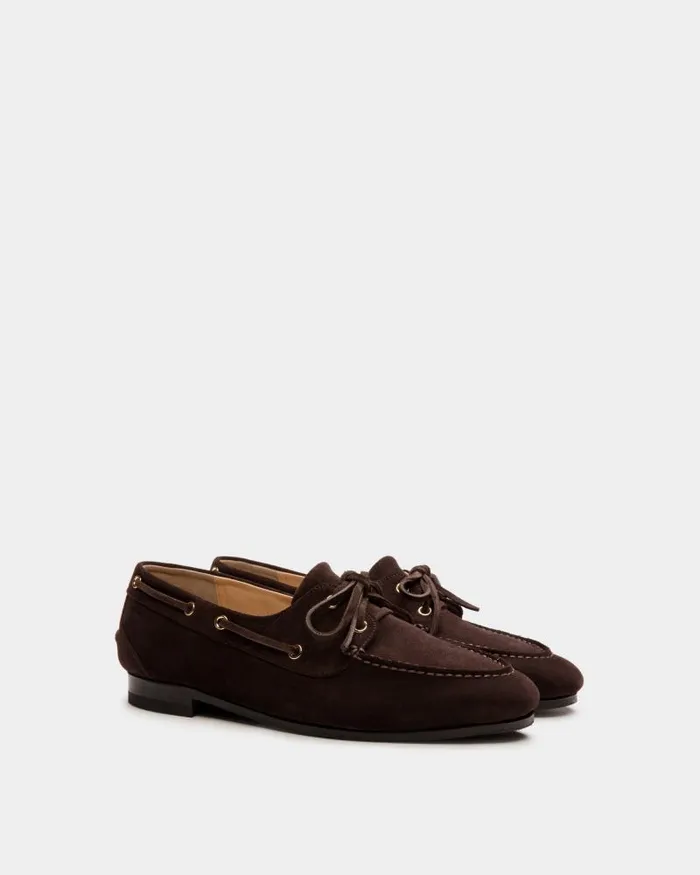Women Bally Flats and Moccasins Plume Moccasin In Dark Brown Suede Brown Women Bally Flats and Moccasins Plume Moccasin In Dark Brown Suede Brown