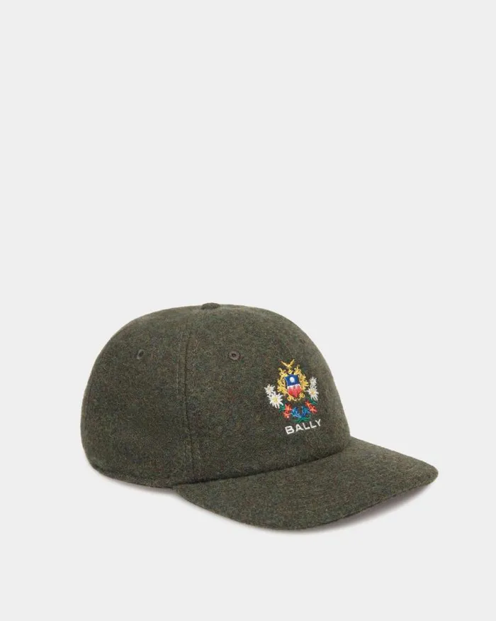 Women Bally Gloves and Hats Winter Capsule Baseball Hat With Alpine Flowers In Dark Green Wool Green Women Bally Gloves and Hats Winter Capsule Baseball Hat With Alpine Flowers In Dark Green Wool Green