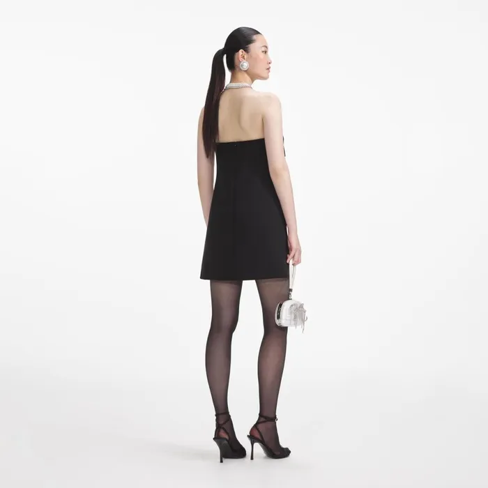 Women Black Crepe Bandeau Mini Dress Self Portrait Dresses