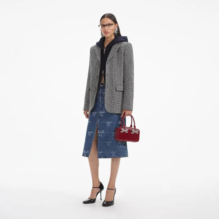 Women Black Herringbone Blazer Self Portrait Outerwear