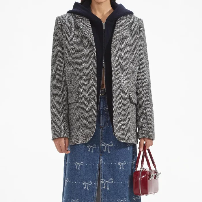 Women Black Herringbone Blazer Self Portrait Outerwear