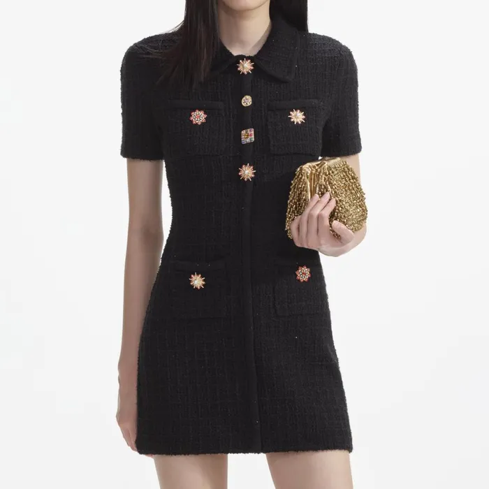 Women Black Jewel Button Knit Mini Dress Self Portrait Dresses