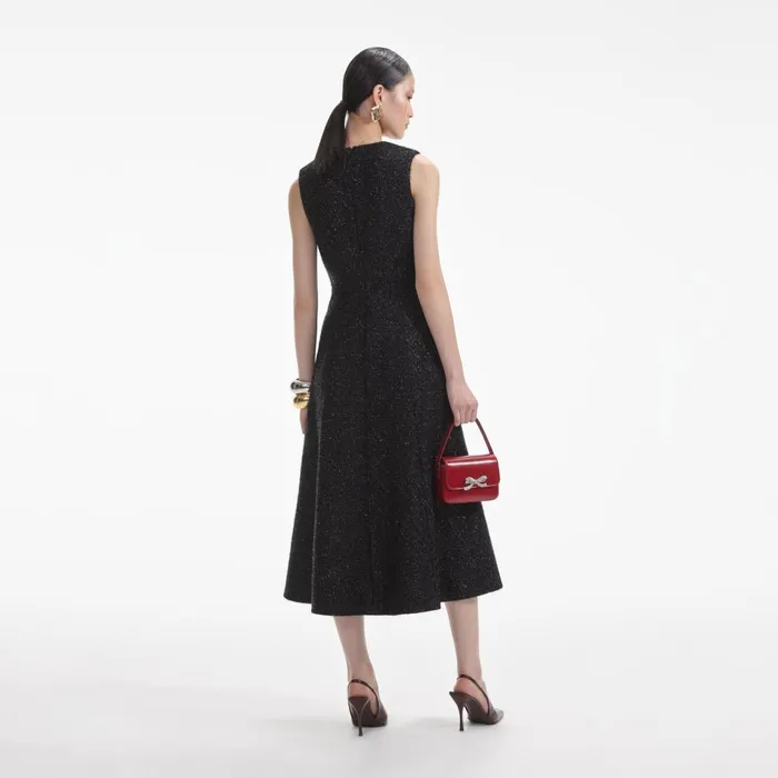 Women Black Tinsel Boucle Buttoned Midi Dress Self Portrait Dresses