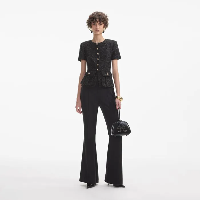 Women Black Tinsel Boucle Jumpsuit Self Portrait Jumpsuits