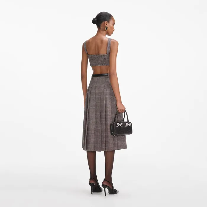 Women Brown Check Crop Top Self Portrait CoOrds