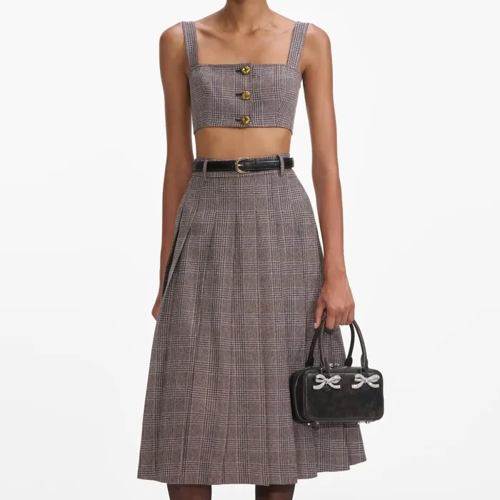 Women Brown Check Crop Top Self Portrait CoOrds