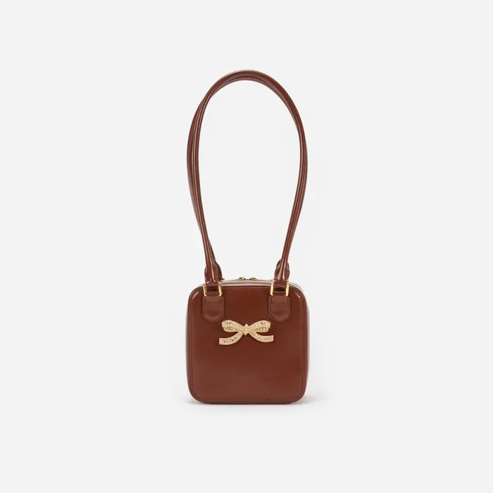 Women Brown Leather Square Shoulder Bag Self Portrait Handbags
