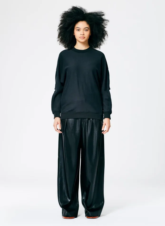 Women Cocoon Crewneck Sweatshirt Black Tibi Fundamentals