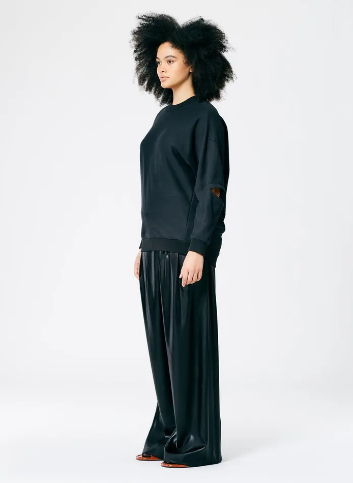 Women Cocoon Crewneck Sweatshirt Black Tibi Fundamentals