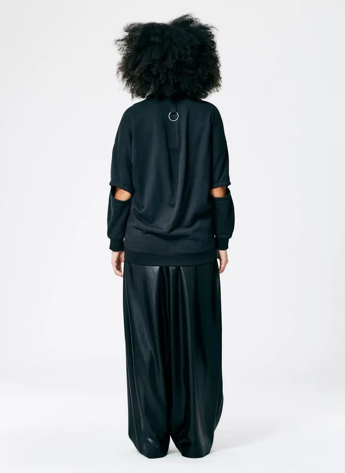 Women Cocoon Crewneck Sweatshirt Black Tibi Fundamentals