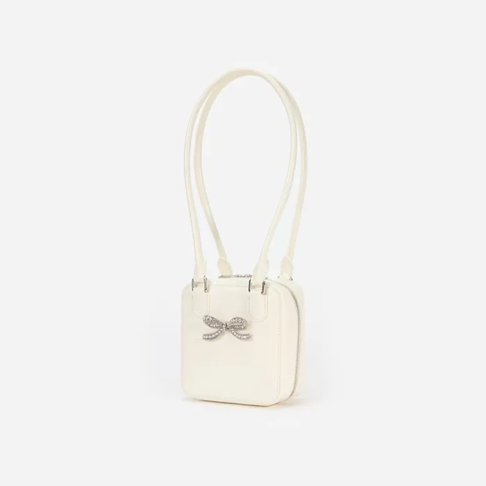 Women Cream Leather Square Shoulder Bag Self Portrait Handbags