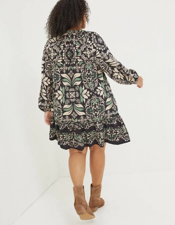 Women Dresses FatFace Amy Mosaic Leaf Tunic Dress Black