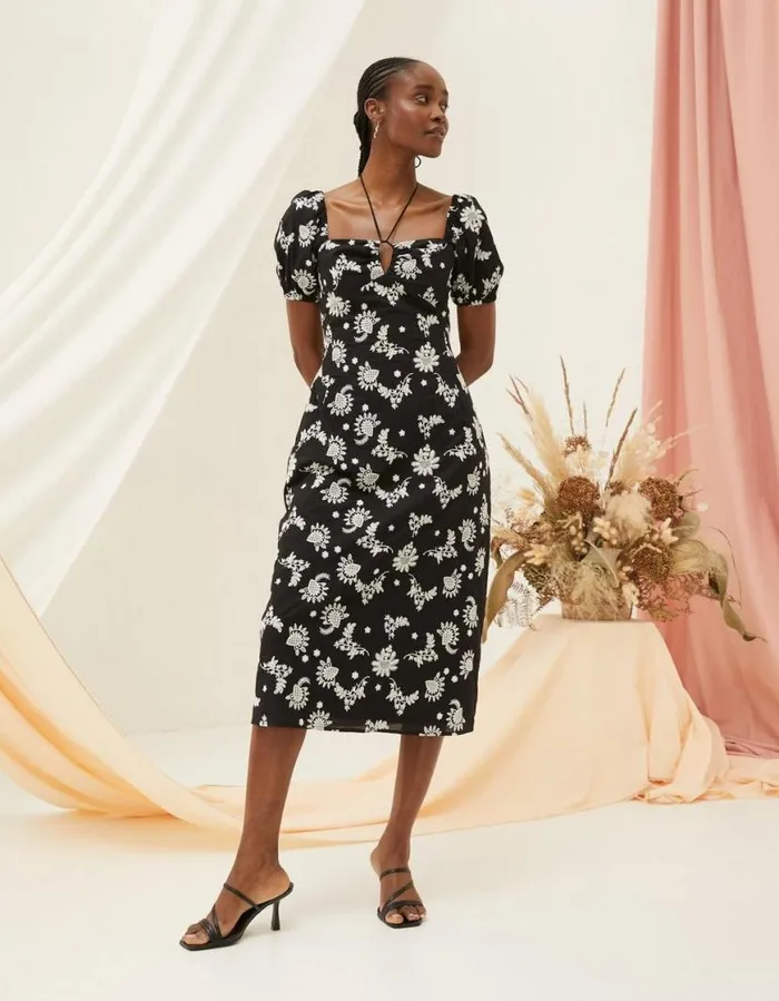 Women Dresses FatFace Lotus Embroidered Midi Dress Black