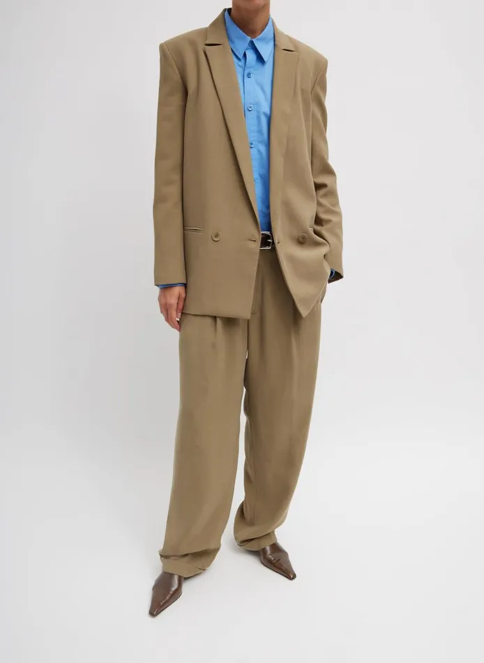 Women Fluid Suiting Double Breasted Blazer Walnut Tibi Jackets and Outerwear