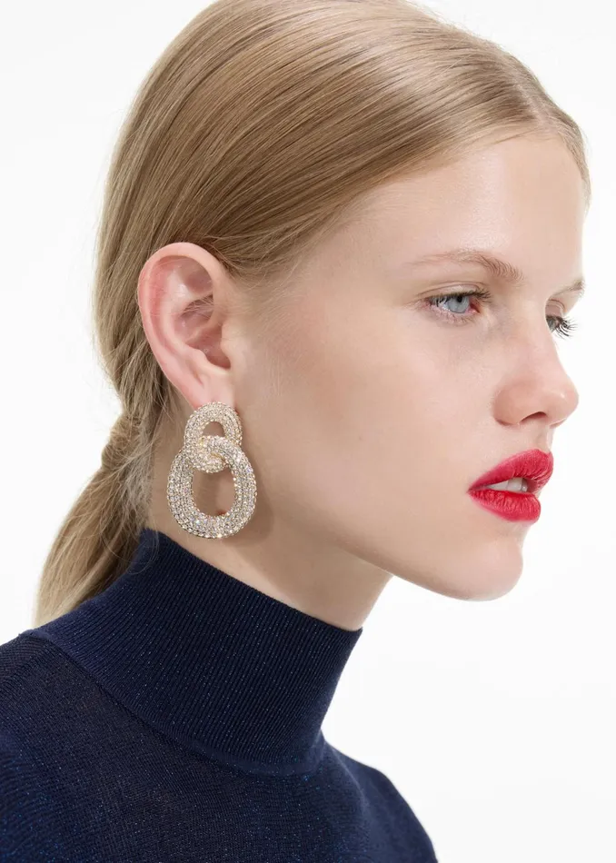 Women Gold Crystal Link Earrings Self Portrait Jewellery