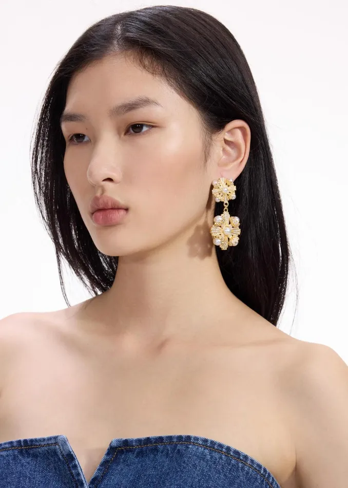 Women Gold Encrusted Tiered Earrings Self Portrait Jewellery