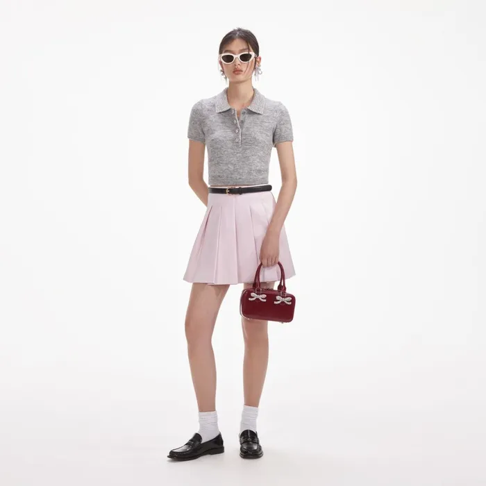 Women Grey Melange Diamante Knit Top Self Portrait Knitwear