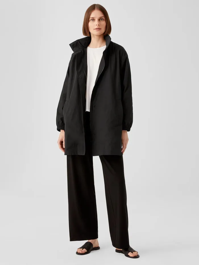 Women Jackets Coats and Vests Eileen Fisher Light Cotton Nylon Stand Collar Long Coat Black