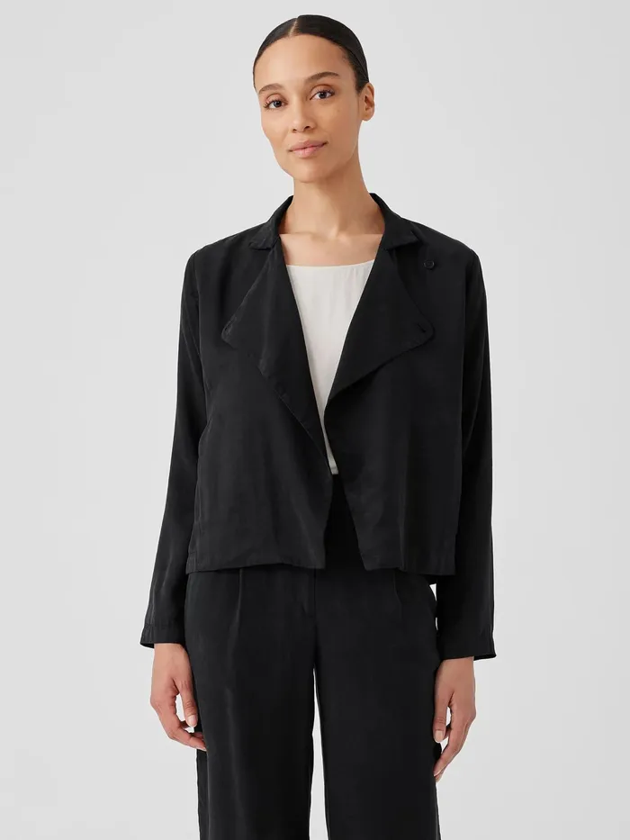 Women Jackets Coats and Vests Eileen Fisher Sandwashed Twill Stand Collar Jacket Black