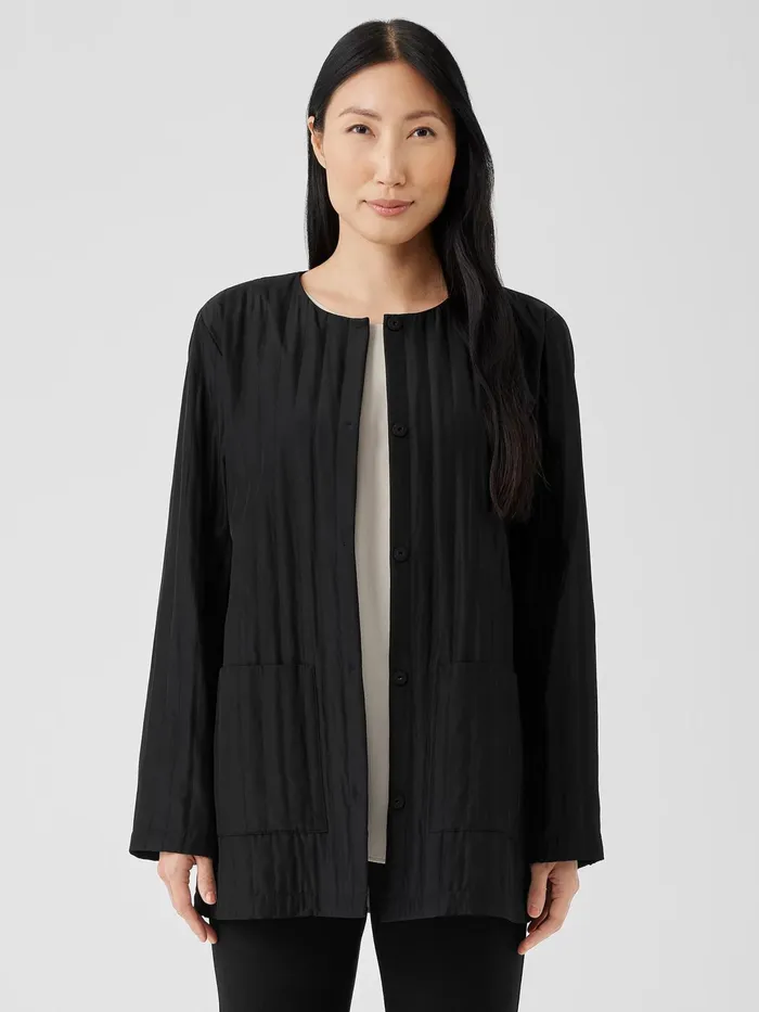 Women Jackets Coats and Vests Eileen Fisher Silk Habutai Quilted Round Neck Jacket Black Women Jackets Coats and Vests Eileen Fisher Silk Habutai Quilted Round Neck Jacket Black