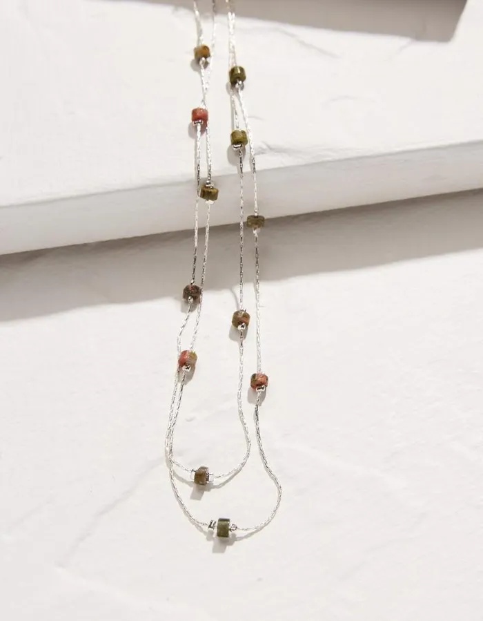 Women Jewellery FatFace Bead Layered Necklace Silver