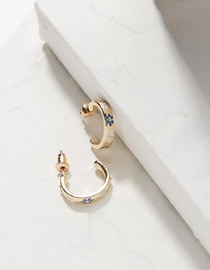 Women Jewellery FatFace Daisy Enamel Hoop Earrings Blue