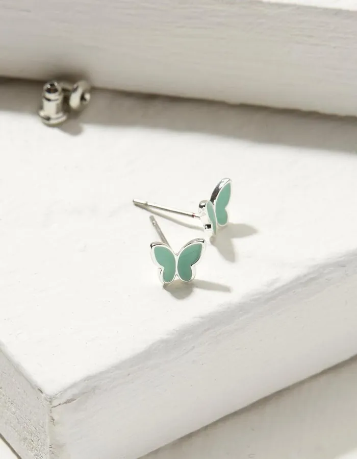 Women Jewellery FatFace Enamel Butterfly Studs Green