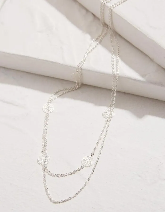 Women Jewellery FatFace Filagree Disc Necklace Silver