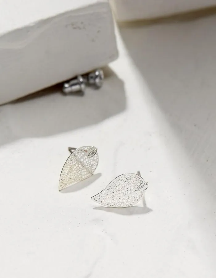 Women Jewellery FatFace Filagree Leaf Studs Silver