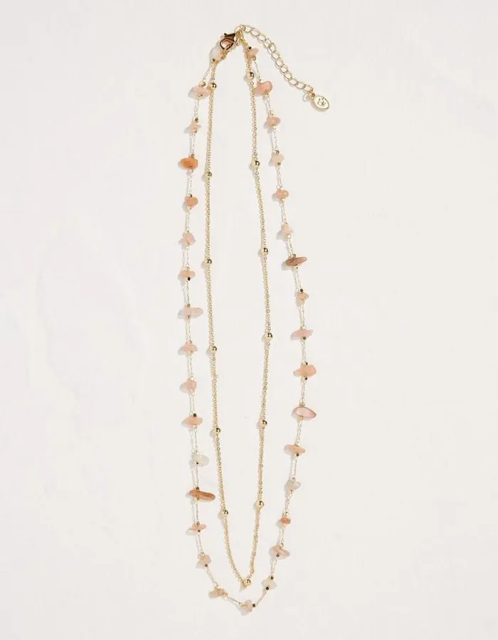 Women Jewellery FatFace Stone Layered Necklace Pink