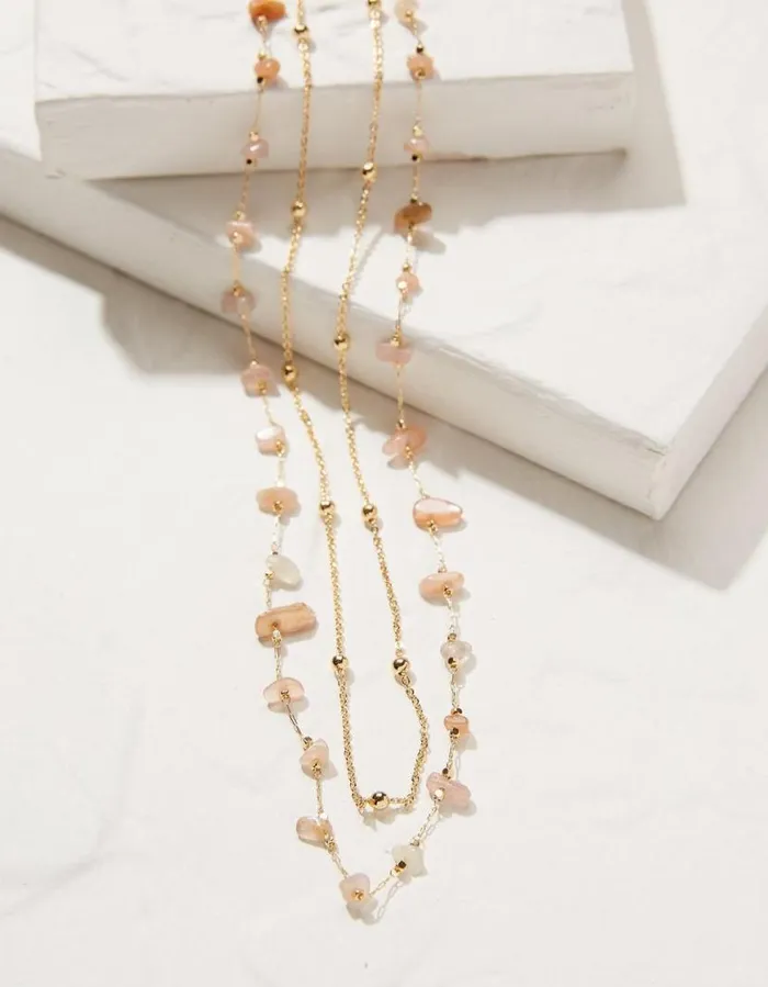 Women Jewellery FatFace Stone Layered Necklace Pink