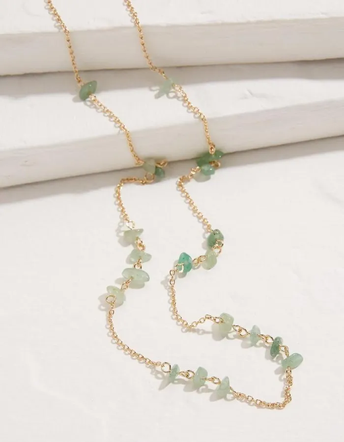 Women Jewellery FatFace Stone Long Necklace Green