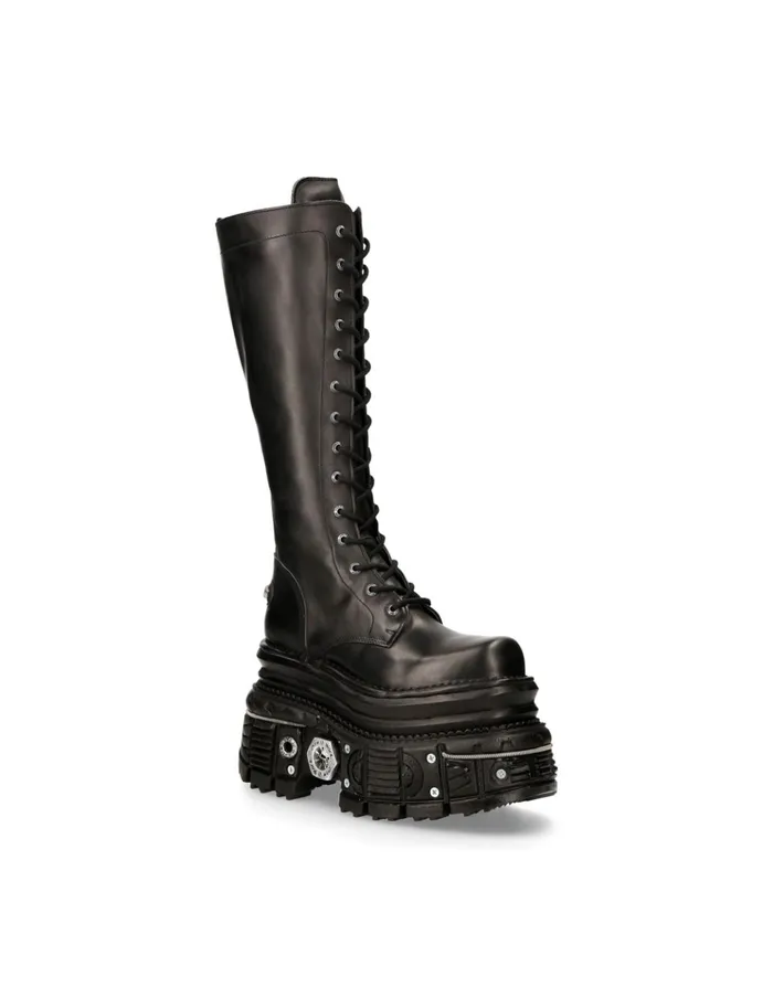 WomenMen High Boot Black Imperfect With Laces M235C11 New Rock Boots