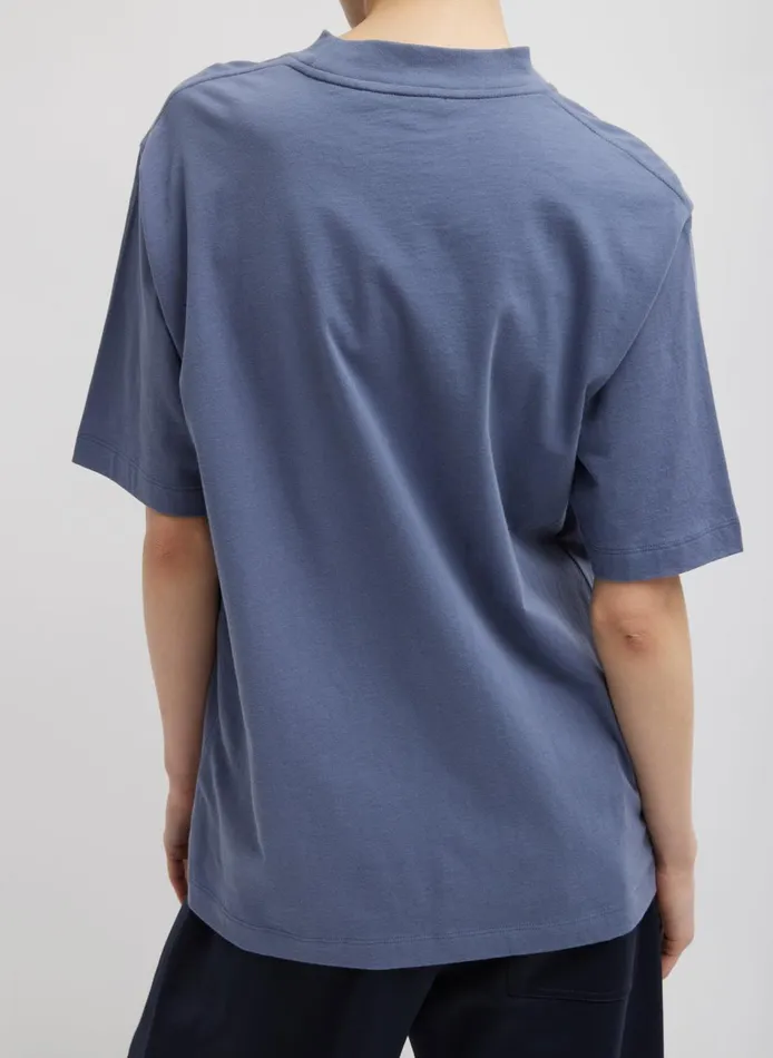 Women Mock Neck Unisex TShirt Dusty Navy Tibi Tops