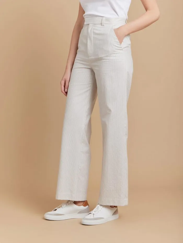 Women Pants and Jeans Agns B Beige Cotton Striped Amelyn Pants