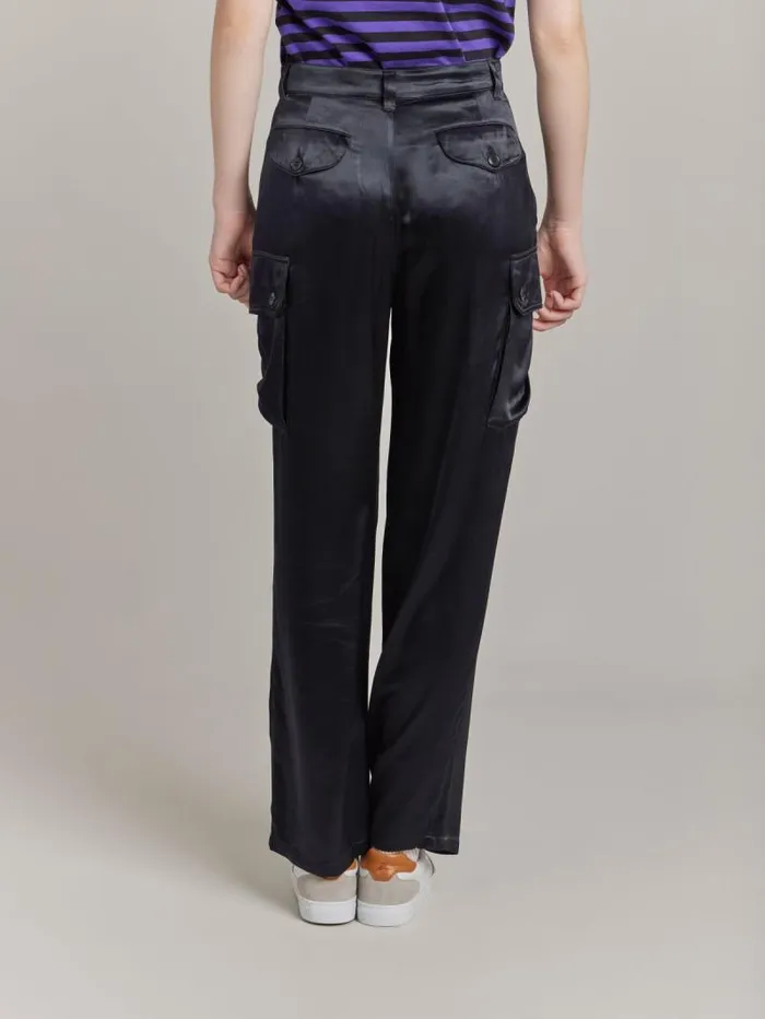 Women Pants and Jeans Agns B Black Satin Cargo Pants