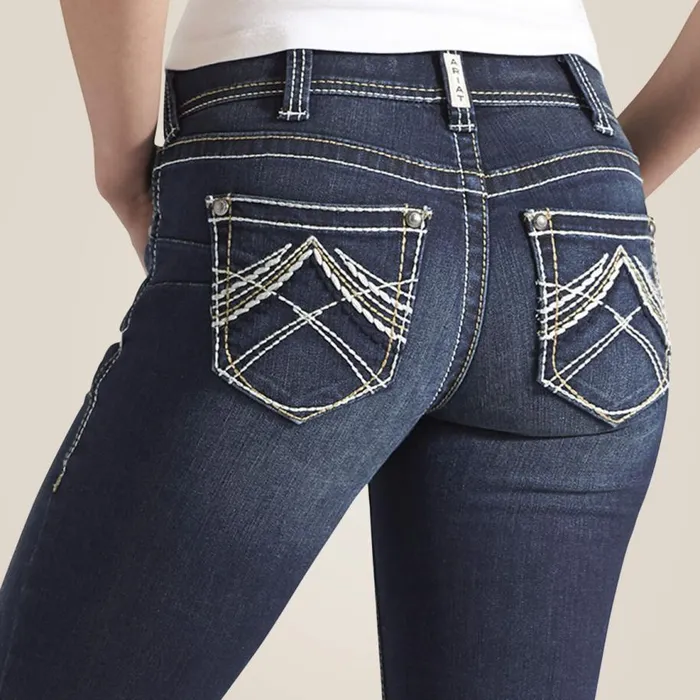 Women REAL Mid Rise Stretch Whipstitch Boot Cut Jean Ocean Ariat Denim Women REAL Mid Rise Stretch Whipstitch Boot Cut Jean Ocean Ariat Denim