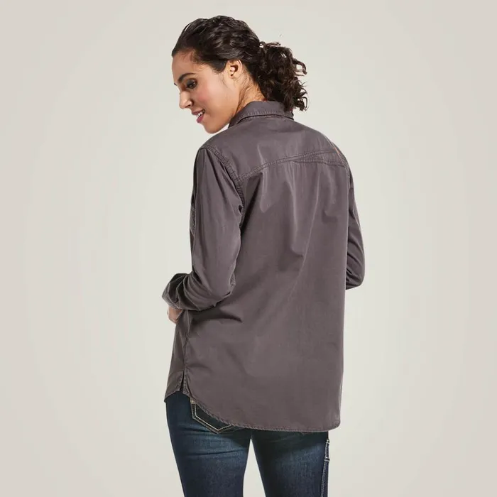 Women Rebar Washed Twill Work Shirt Rebar Grey Ariat TShirts and Tops