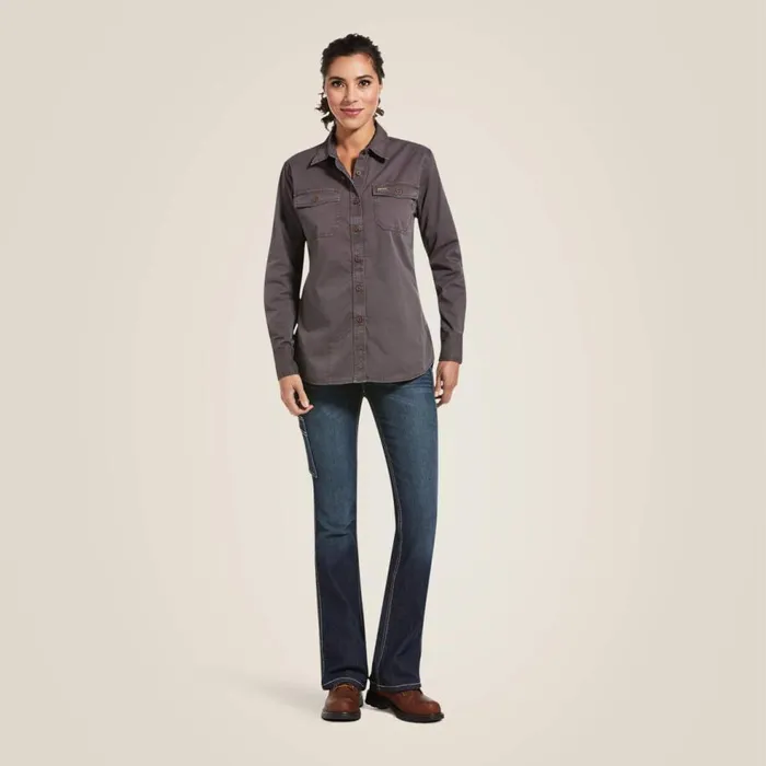 Women Rebar Washed Twill Work Shirt Rebar Grey Ariat TShirts and Tops