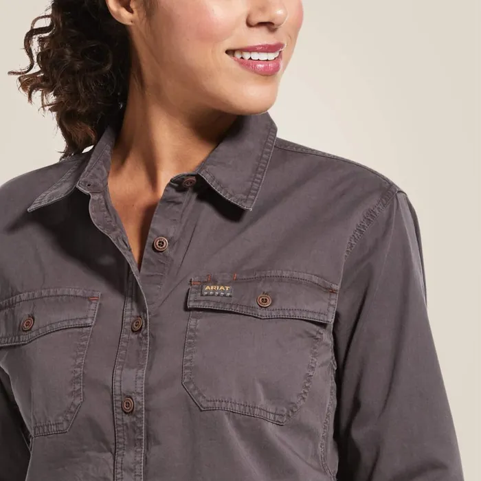 Women Rebar Washed Twill Work Shirt Rebar Grey Ariat TShirts and Tops