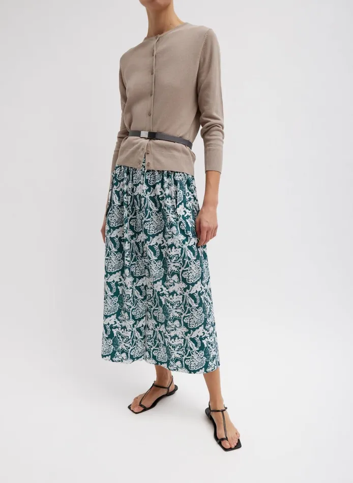 Women Recycled Nylon Batik Full Skirt Hunter Green Multi Tibi Skirts