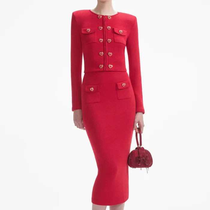 Women Red Knit Heart Buttoned Cardigan Self Portrait Knitwear