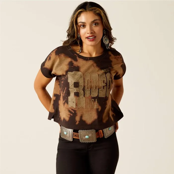 Women Rodeo USA Top Bleached Black and Tan Ariat TShirts and Tops