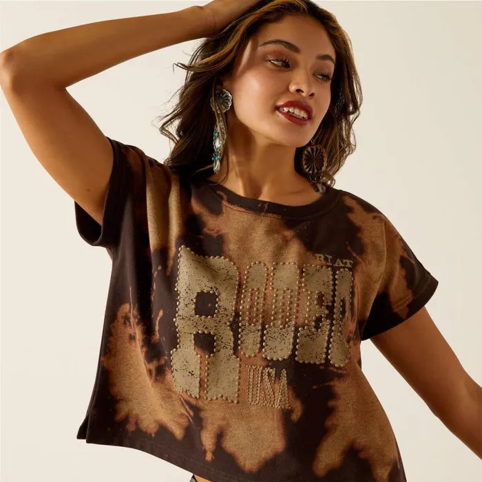 Women Rodeo USA Top Bleached Black and Tan Ariat TShirts and Tops Women Rodeo USA Top Bleached Black and Tan Ariat TShirts and Tops