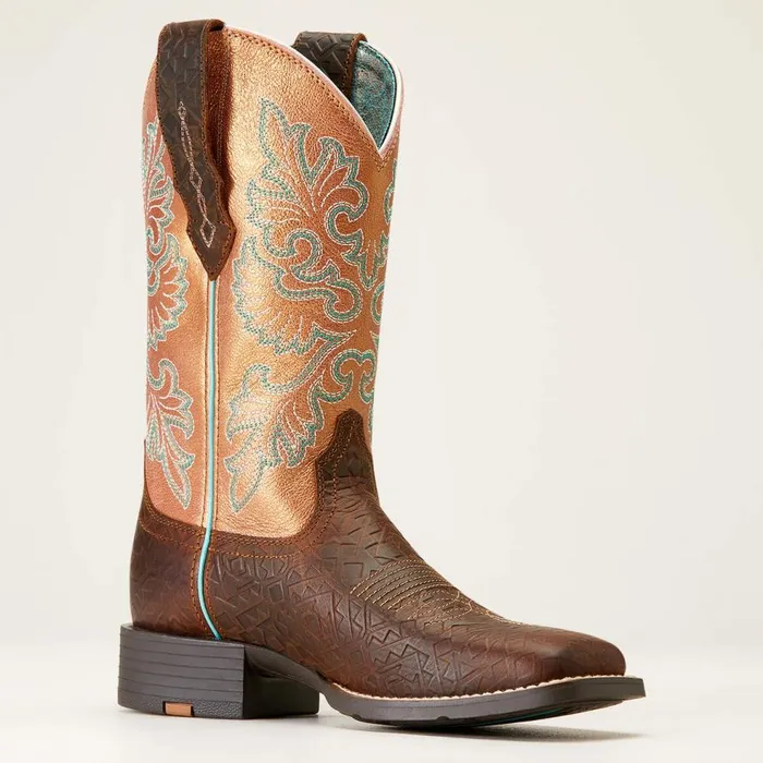 Women Round Up Wide Square Toe StretchFit Western Boot Toasted Blanket Emboss Ariat Western Boots Women Round Up Wide Square Toe StretchFit Western Boot Toasted Blanket Emboss Ariat Western Boots