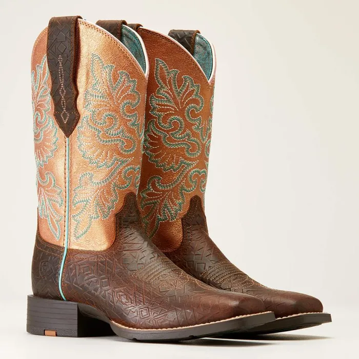 Women Round Up Wide Square Toe StretchFit Western Boot Toasted Blanket Emboss Ariat Western Boots Women Round Up Wide Square Toe StretchFit Western Boot Toasted Blanket Emboss Ariat Western Boots
