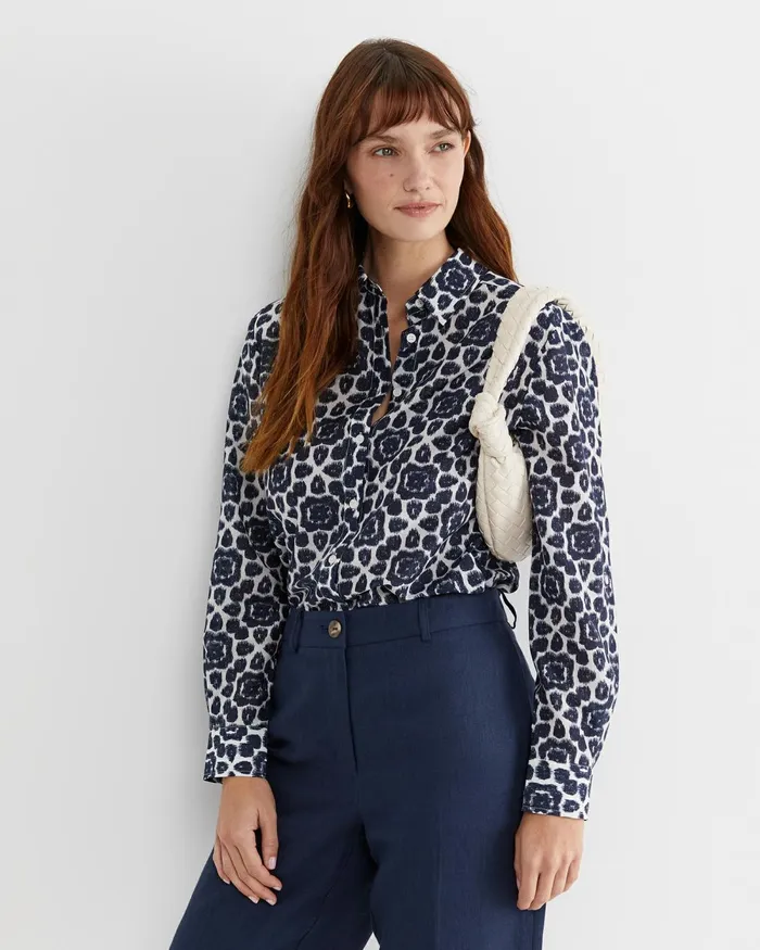 Women Shirts Sportscraft Perry Cotton Silk Shirt Navywhite