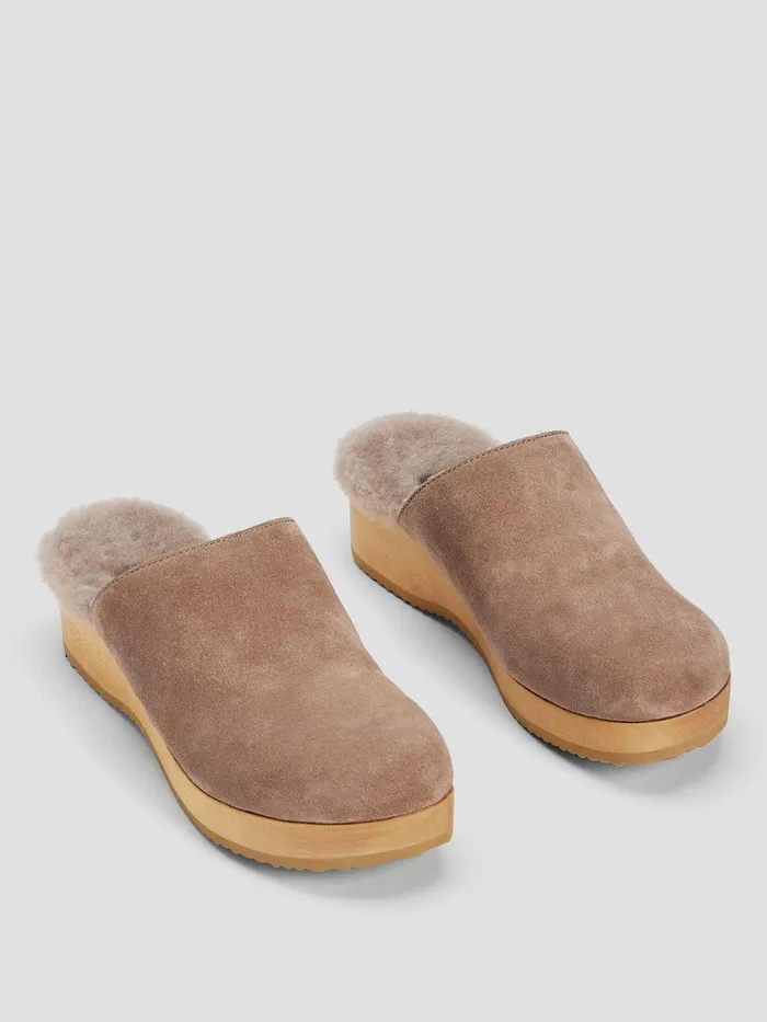 Women Shoes Eileen Fisher Shearling Clog In Suede Marble