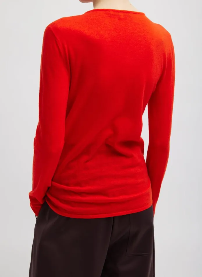 Women Skinlike Mercerized Wool Soft Sheer Pullover Red Tibi Knitwear and Sweatshirts